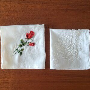 2 vintage flower-embroidered handkerchiefs